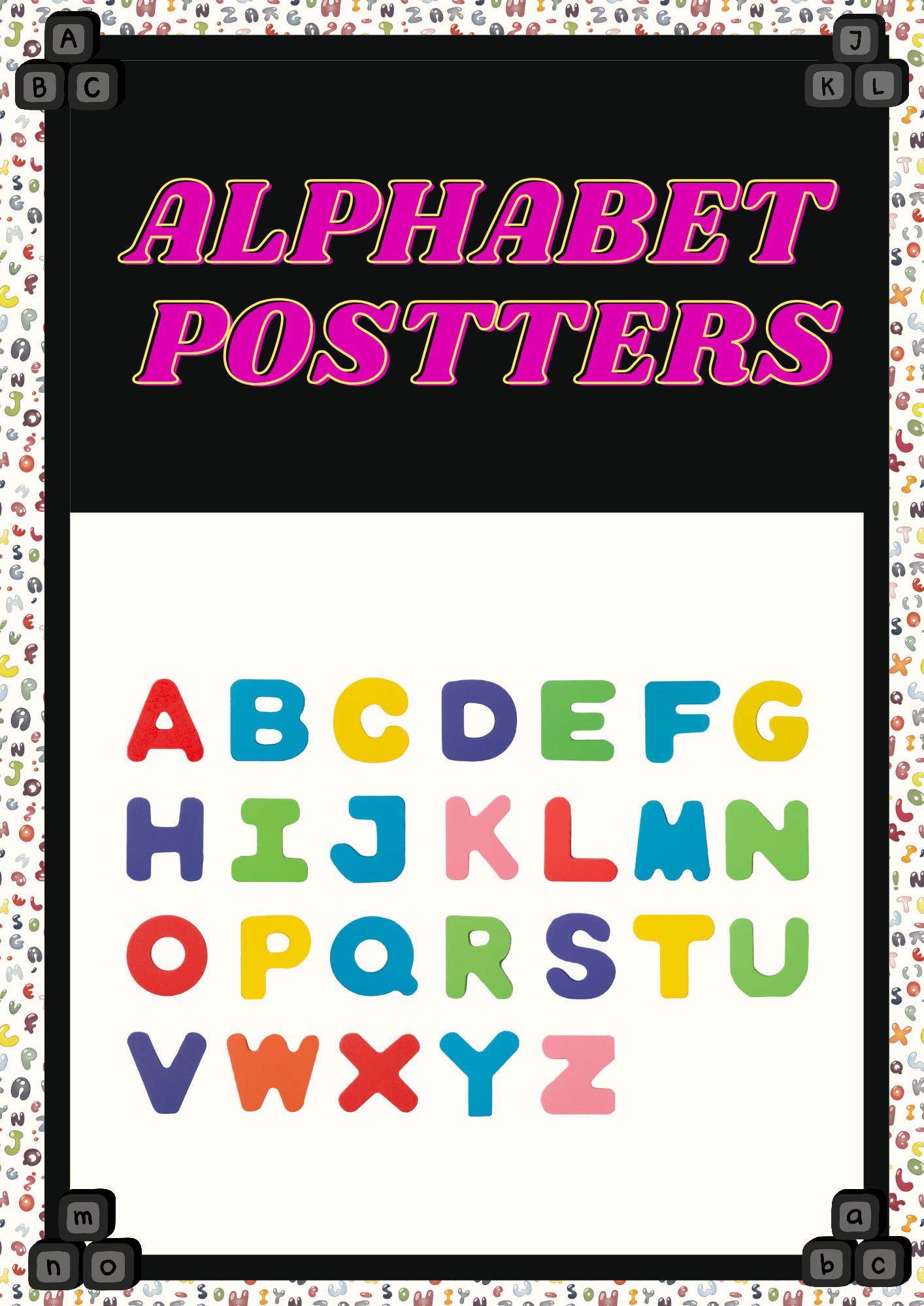 Bright and colourful educational alphabet posters designed to support early learning and enhance nursery decor