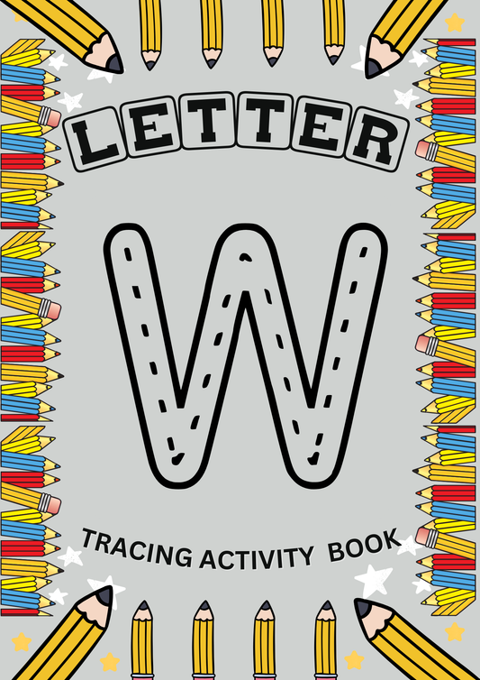 Fun letter W tracing activity book with EYFS alphabet worksheets to support early years handwriting and letter recognition