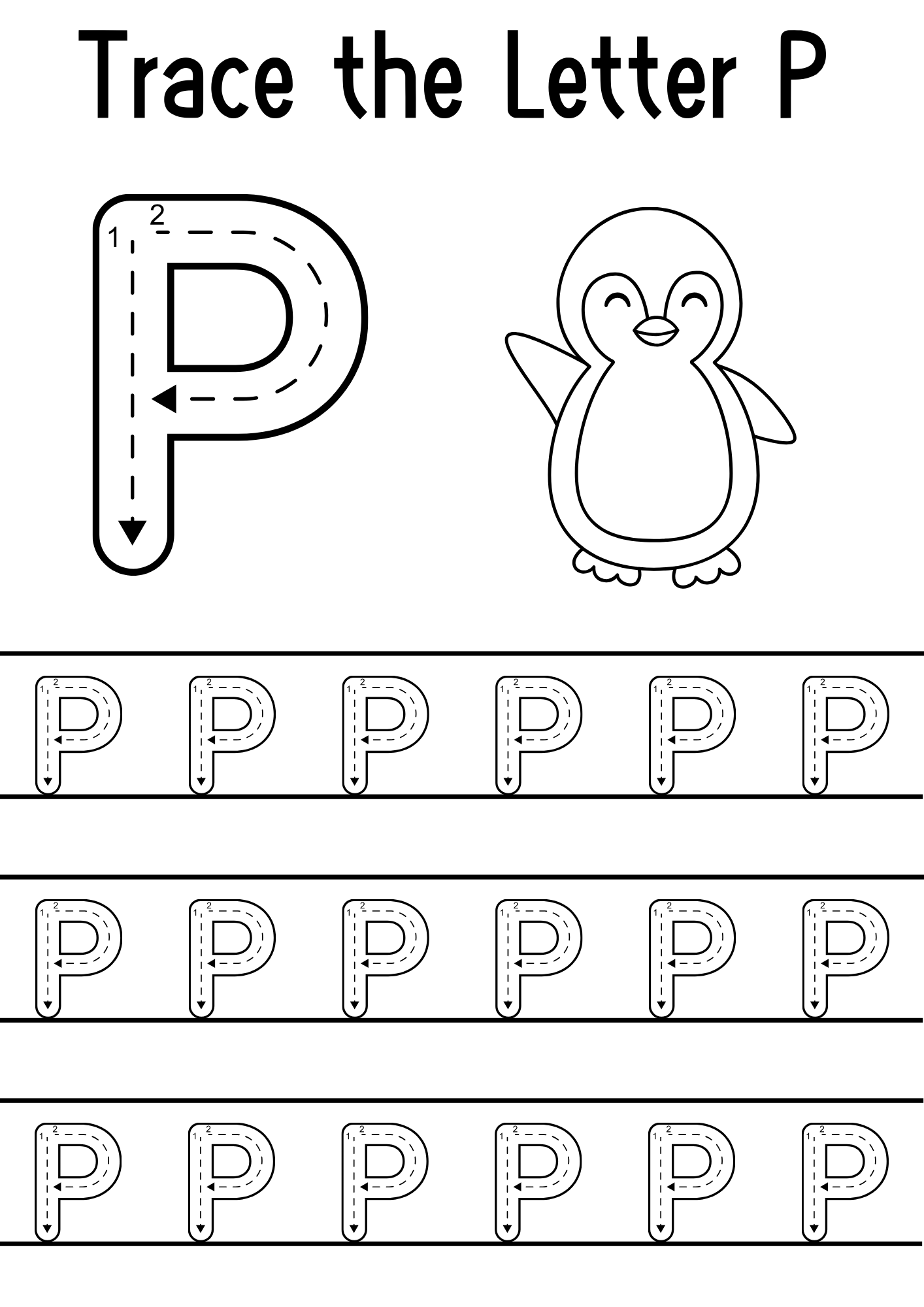 Fun letter P tracing activity book with EYFS alphabet worksheets to support early years handwriting and letter recognition