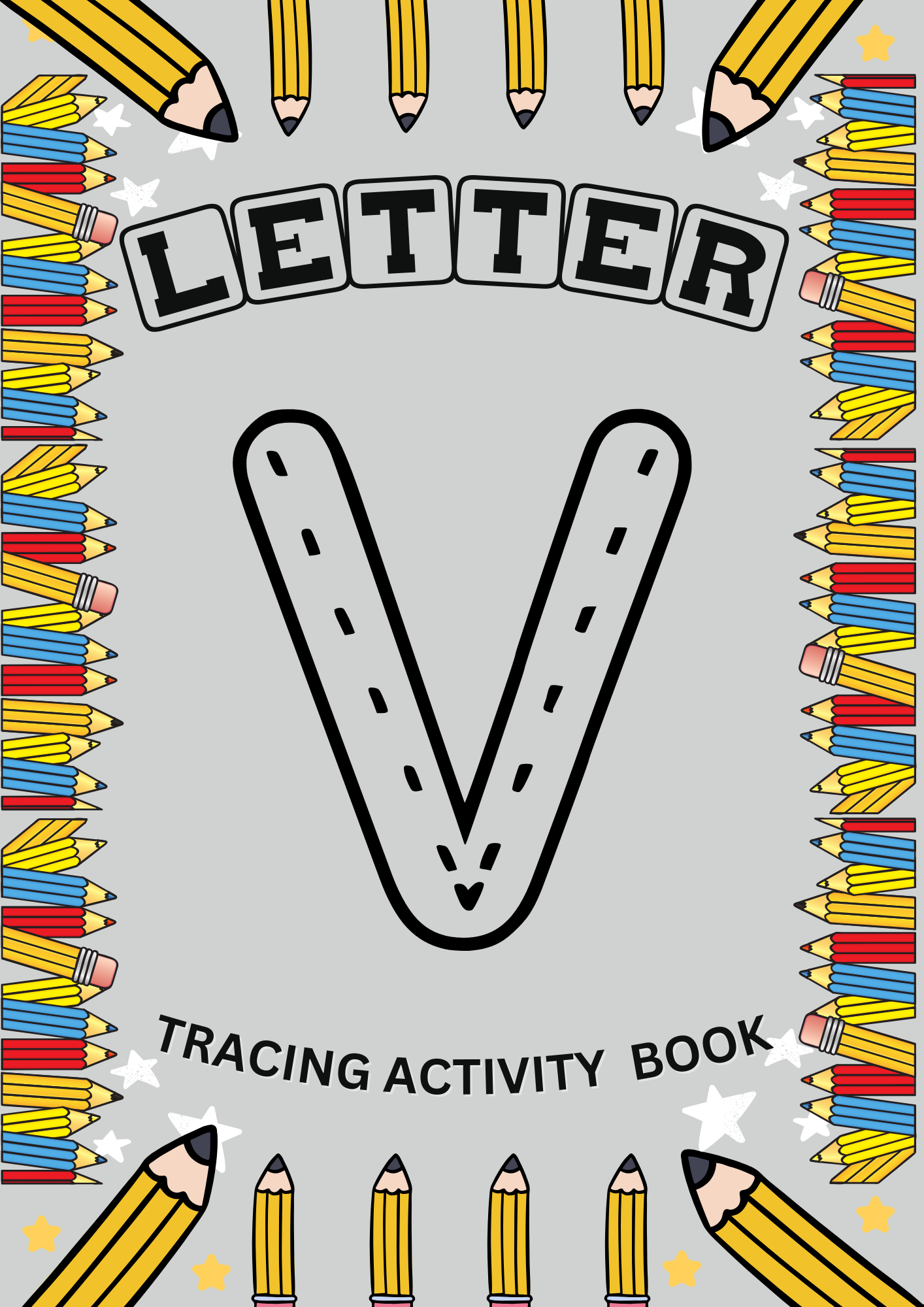 Fun letter V tracing activity book with EYFS alphabet worksheets to support early years handwriting and letter recognition