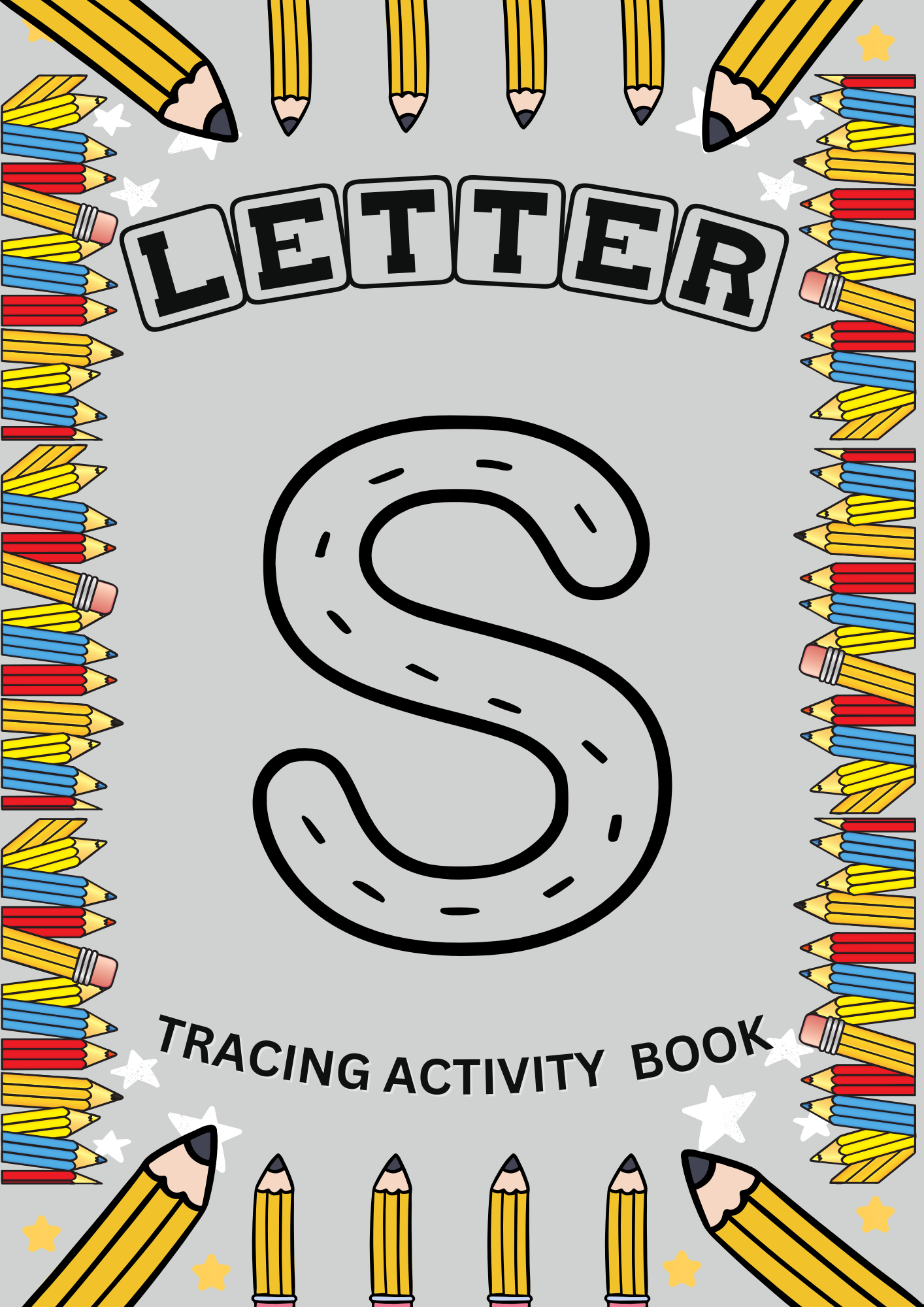 Fun letter S tracing activity book with EYFS alphabet worksheets to support early years handwriting and letter recognition