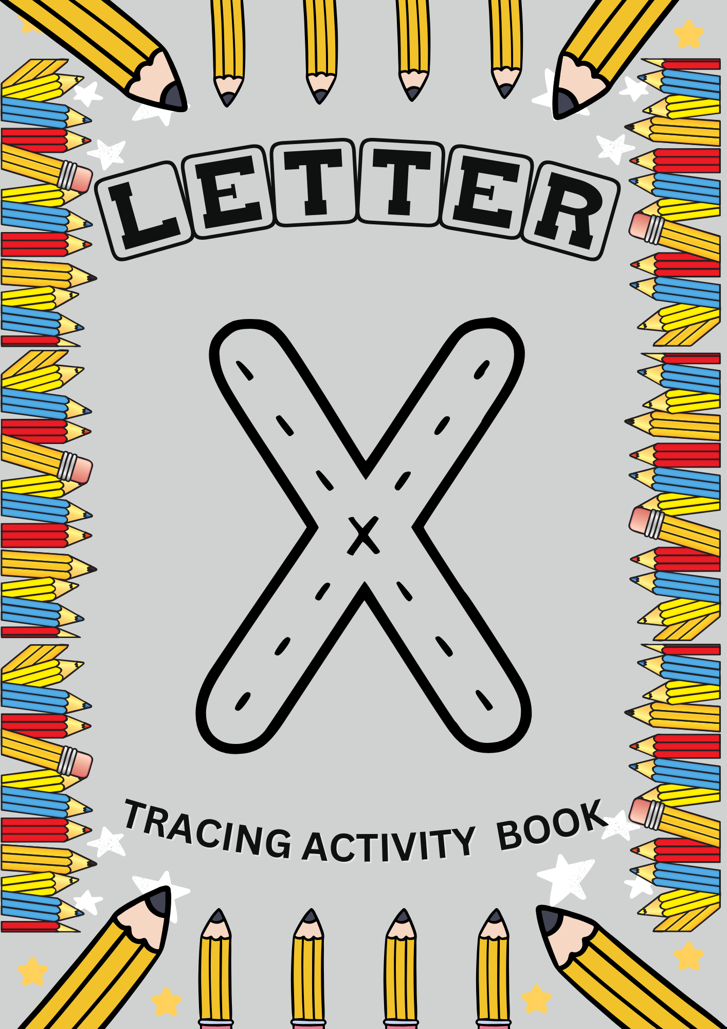 Fun letter X tracing activity book with EYFS alphabet worksheets to support early years handwriting and letter recognition