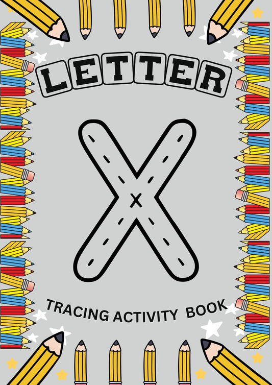 Fun letter X tracing activity book with EYFS alphabet worksheets to support early years handwriting and letter recognition