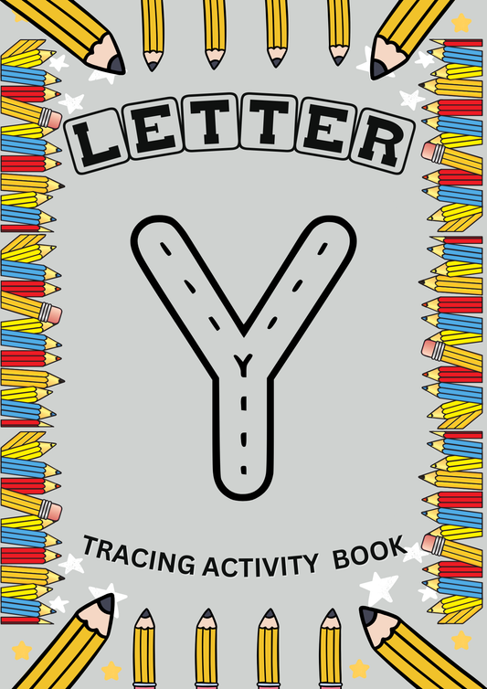 Fun letter Y tracing activity book with EYFS alphabet worksheets to support early years handwriting and letter recognition