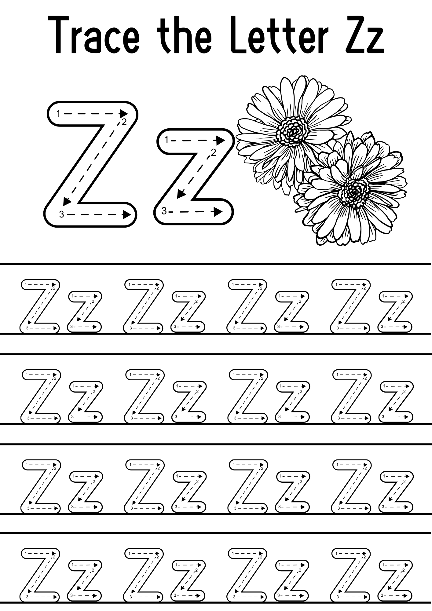 Fun letter z tracing activity book with EYFS alphabet worksheets to support early years handwriting and letter recognition